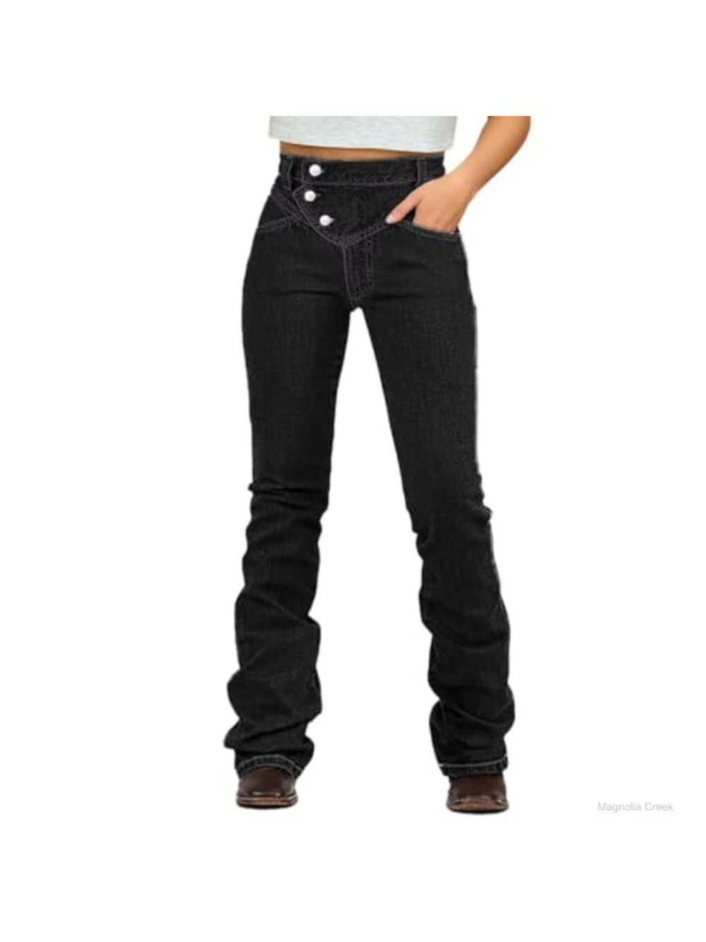Bootcut High Waist Stitch Detail Button Up Stretch Women's Jeans